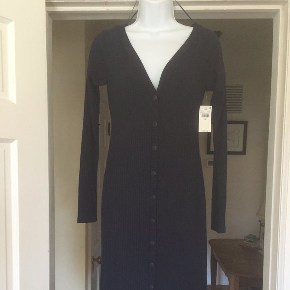 WAYF Blue Deep V-Neck BodyCon Long Sleeve Dress S - Picture 4 of 11